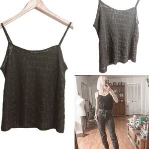 Vintage FENDI Roma Zucca Print Black Semi Sheer Tank Top Cami XS/S/M